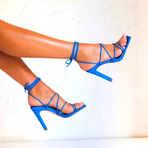 Cayara Heel By Billini Womens Blue Lace Up Square Toe Heels, size 8